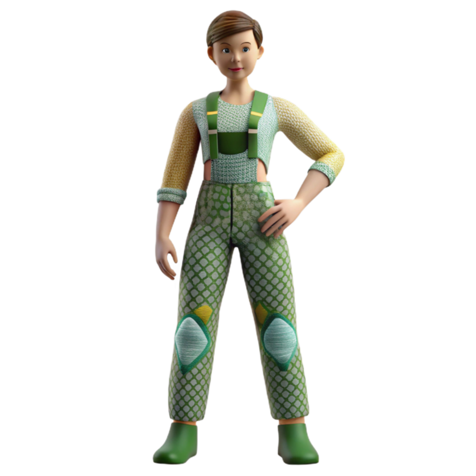 3D Render of a Person in Green Patterned Pants png