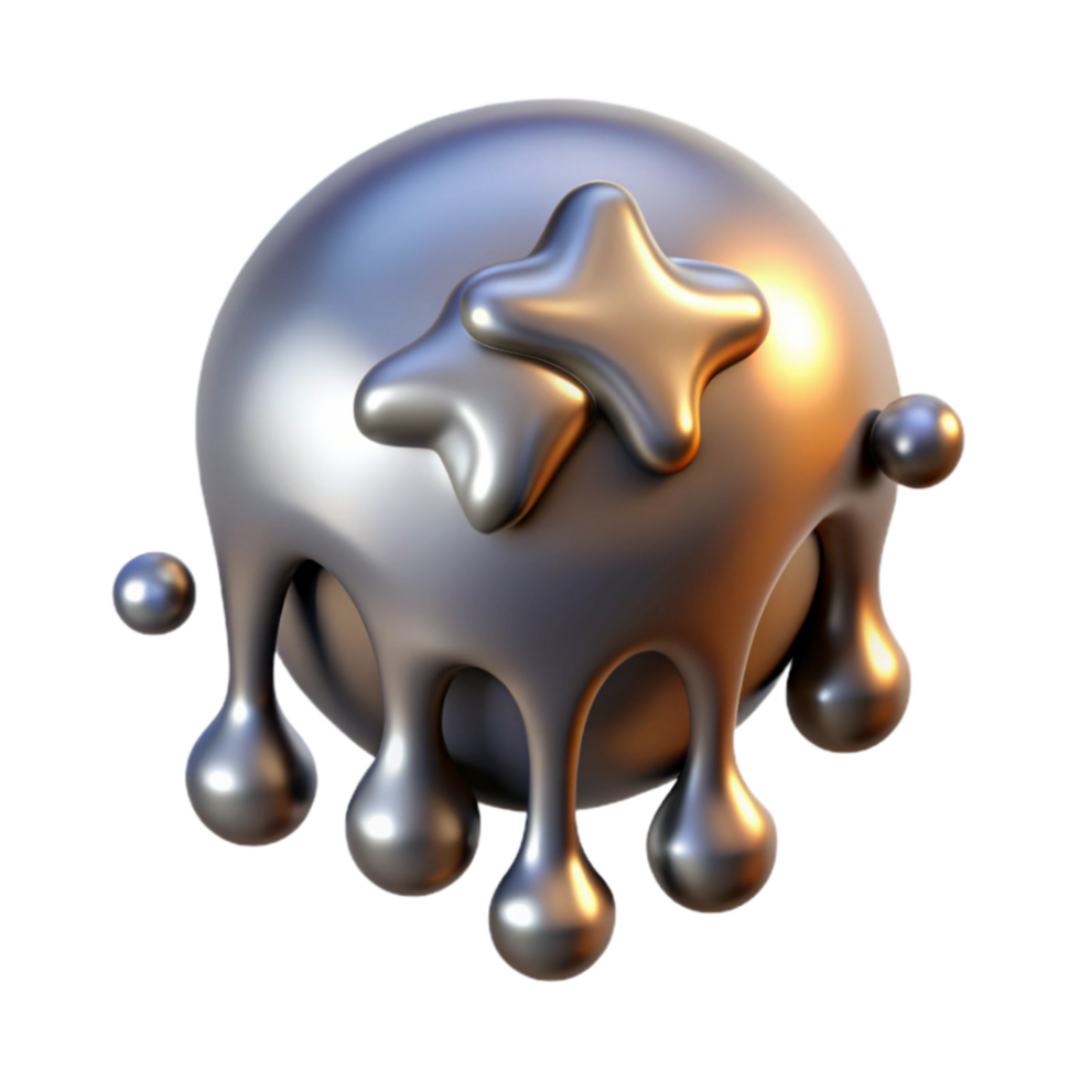 Metallic Sphere with Dripping Liquid and Stars png