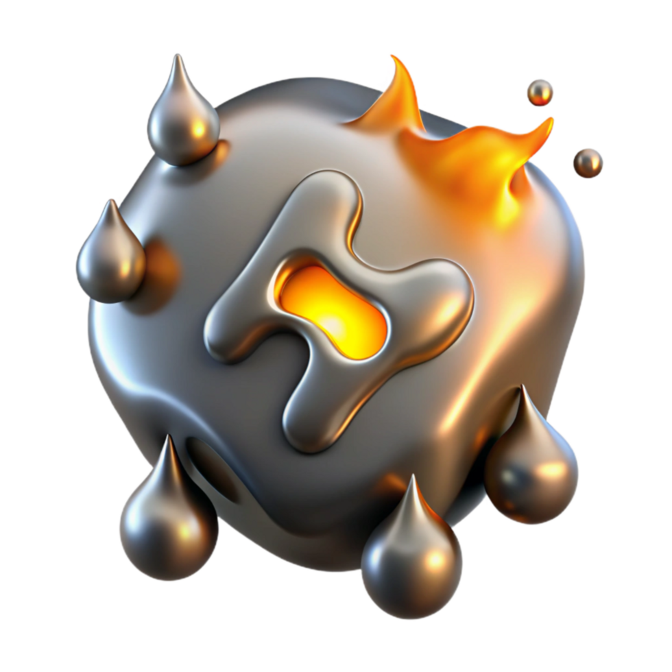 Molten Metal Orb with Glowing Core png