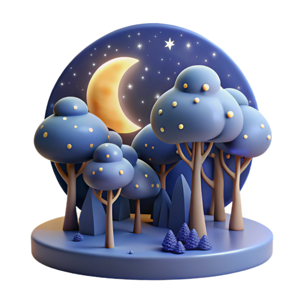 Enchanted Night Forest 3D Moonlit Treescape png