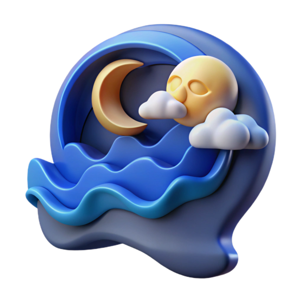 Serene Night Scene Moon, Sun, Clouds, and Waves png