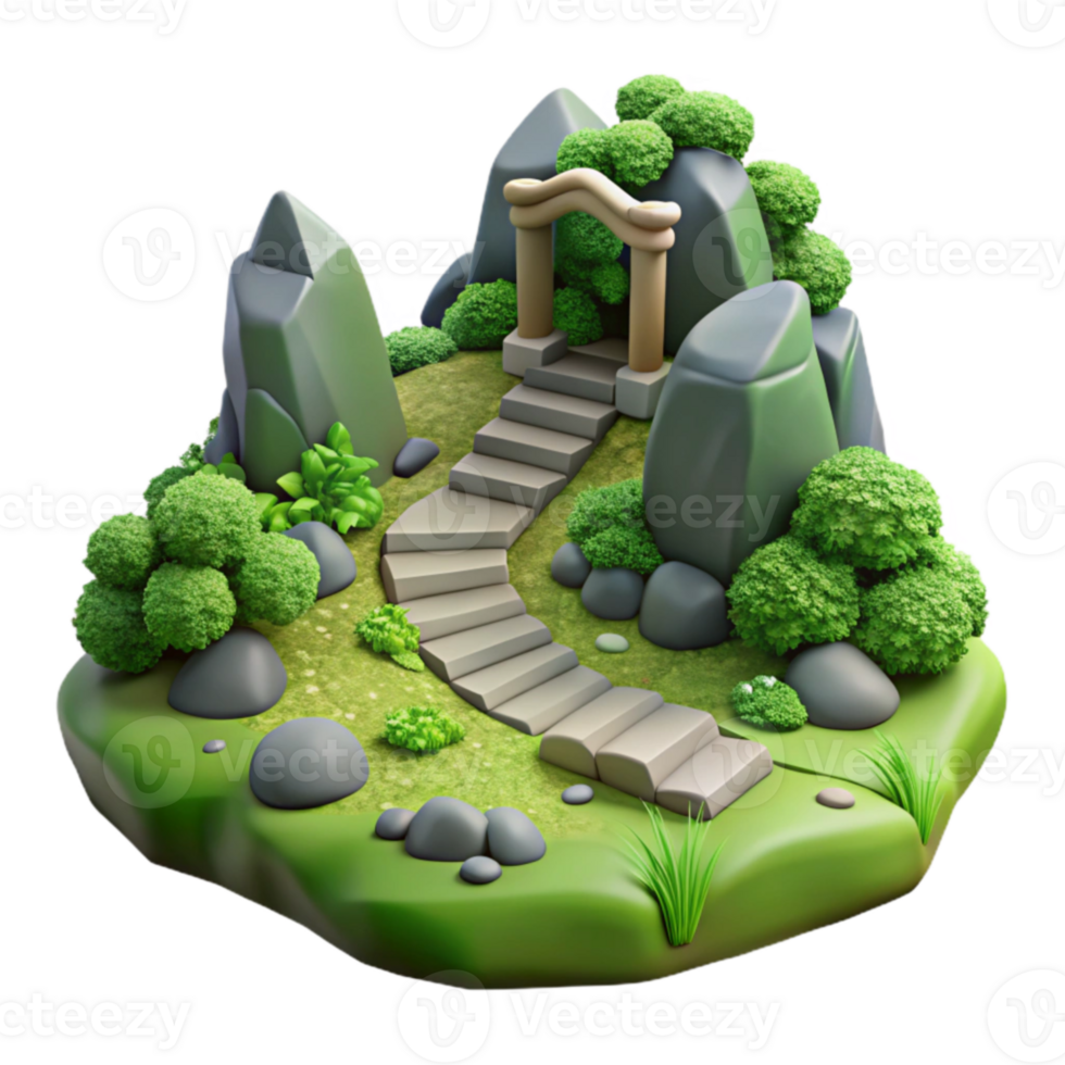 Stone Steps to Arch in Mountaintop Garden png
