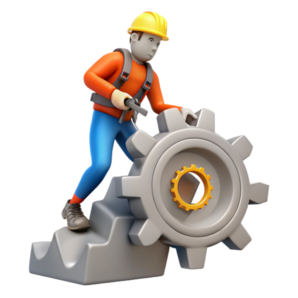 Worker Repairing a Gear on Stairs System Maintenance and Progress png