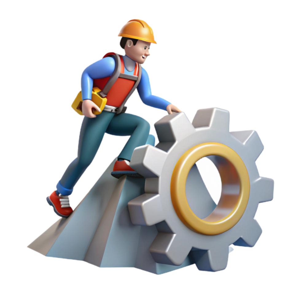 Worker Climbing Gear Progress, Innovation, and Success png