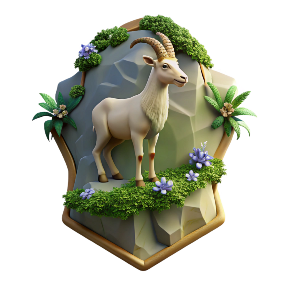 3D Render of a Goat on a Rock png