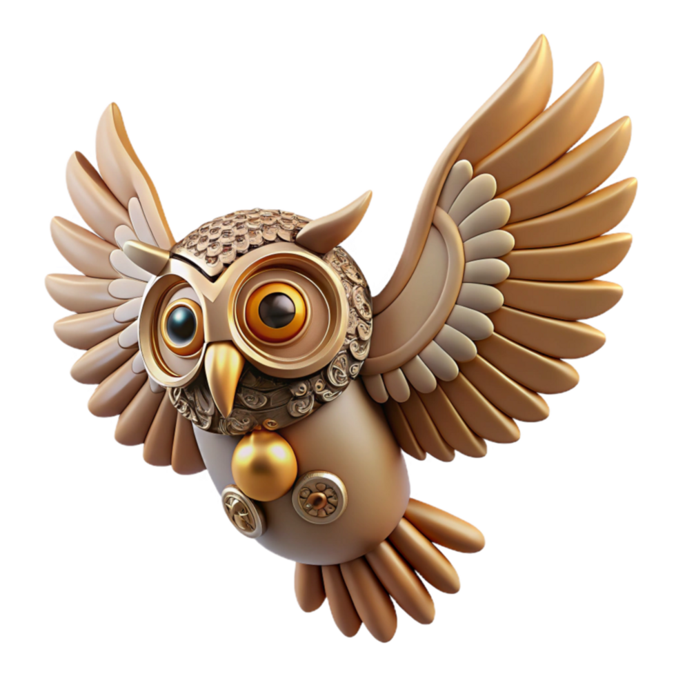 Steampunk Owl 3D Render of a Mechanical Bird png