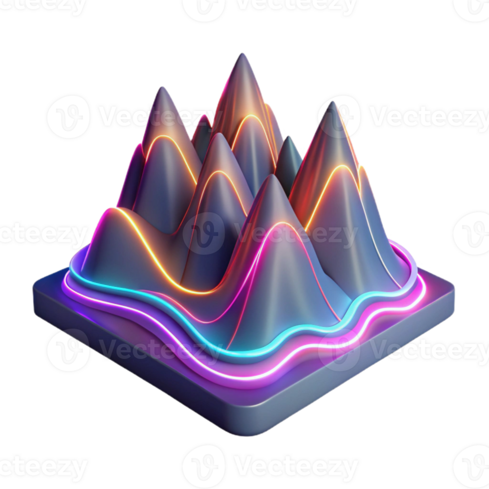 Neon Glow 3D Mountain Range Visualization png