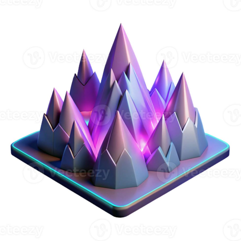 Abstract 3D Mountain Range with Neon Glow png