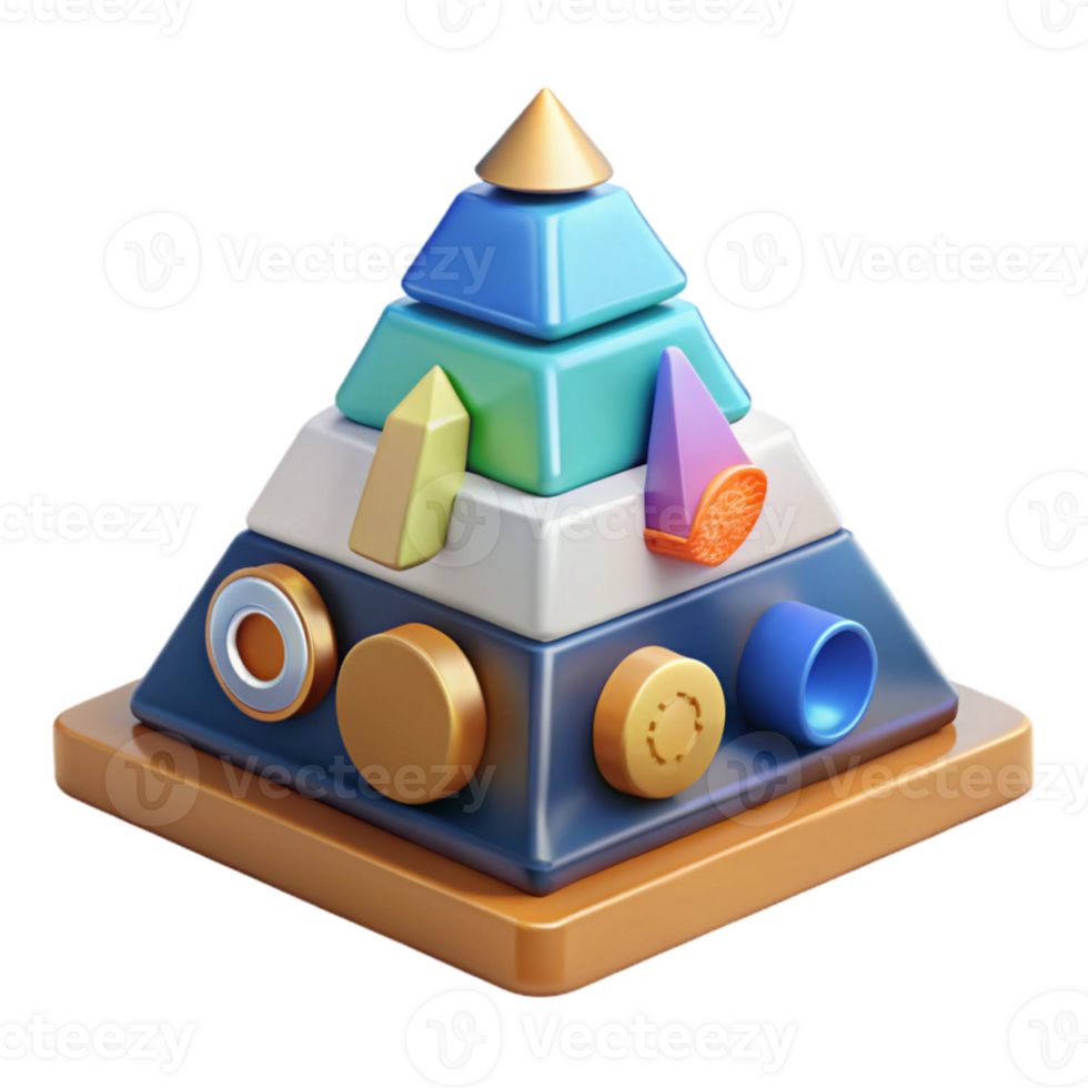 Abstract 3D Pyramid of Colorful Geometric Shapes png