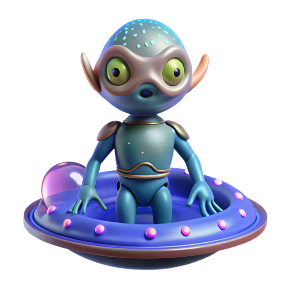 Cute Alien in Flying Saucer 3D Render png