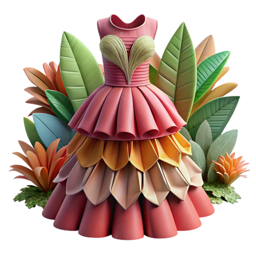 Layered Floral Dress Design 3D Render png