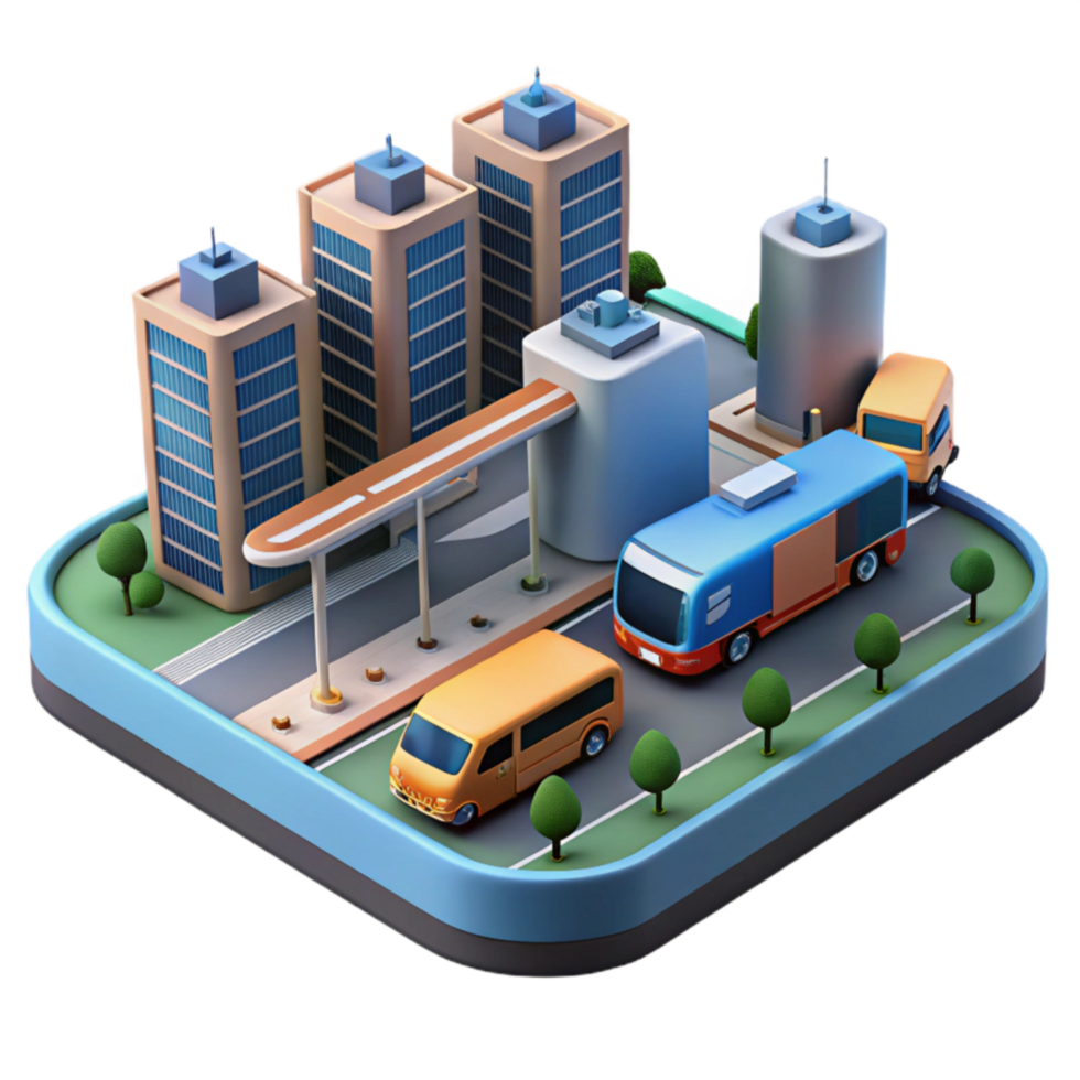 City Transit System Bus Stop and Urban Landscape png
