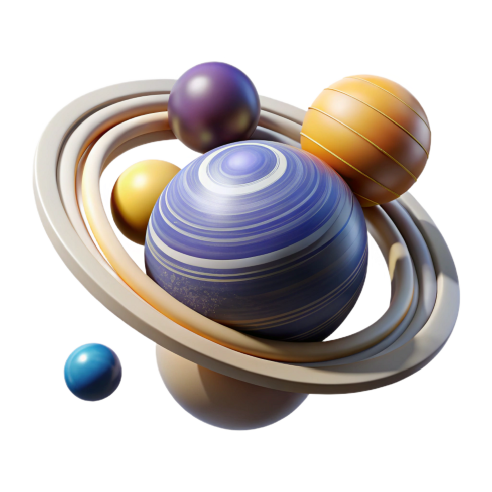Abstract Cosmic Sphere System 3D Render of Orbits and Planets png