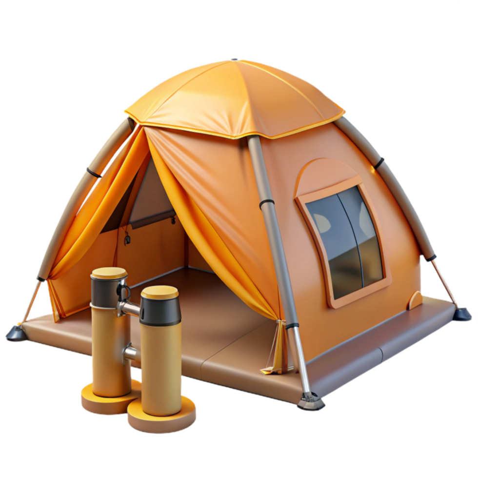 Orange Camping Tent with Binoculars png