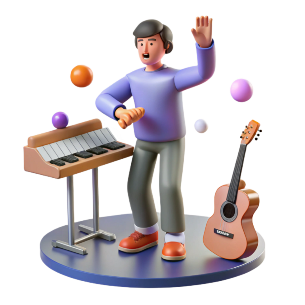 3D Animated Musician Juggling and Playing Keyboard png