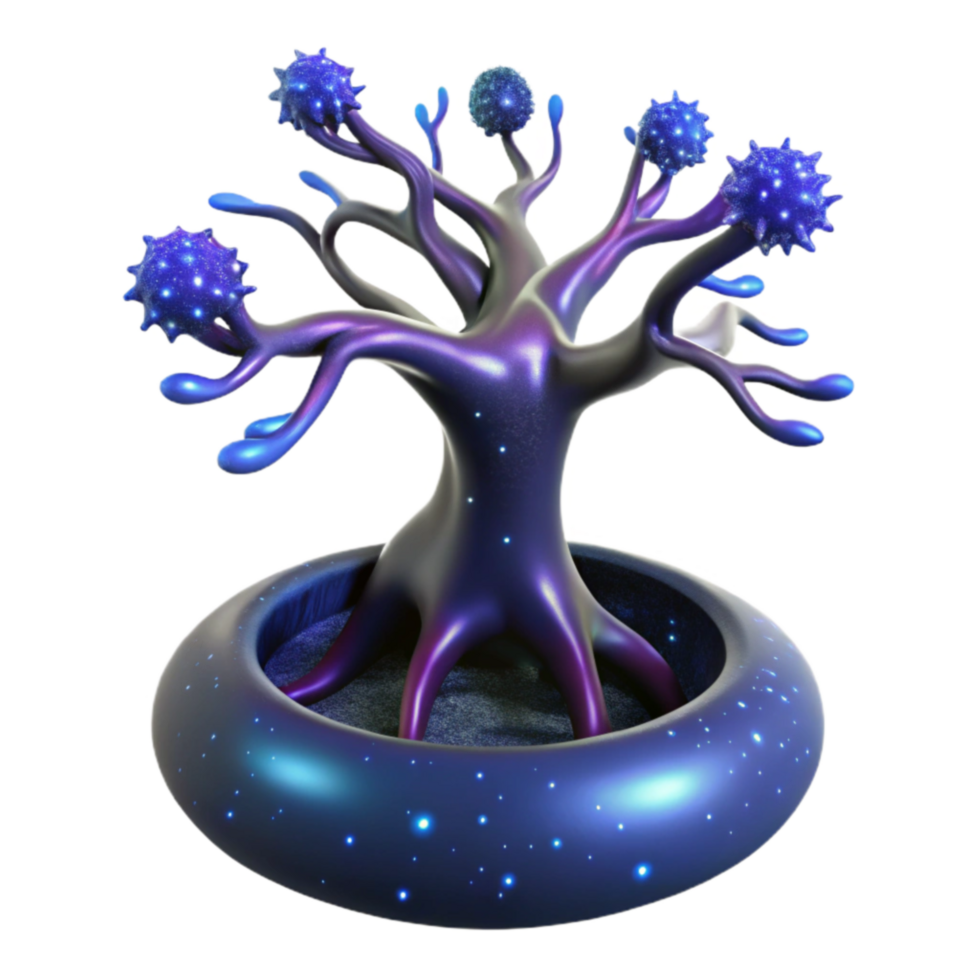 Glowing, Bio-luminescent Tree in Pot png