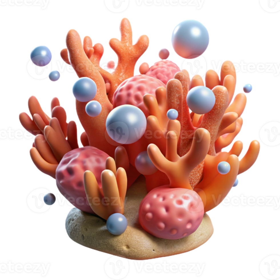 Undersea Coral Reef with Floating Bubbles 3D Render png