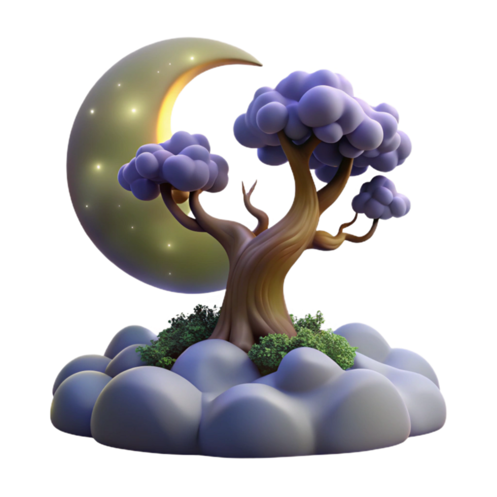 Enchanted Tree on Moonlit Clouds png