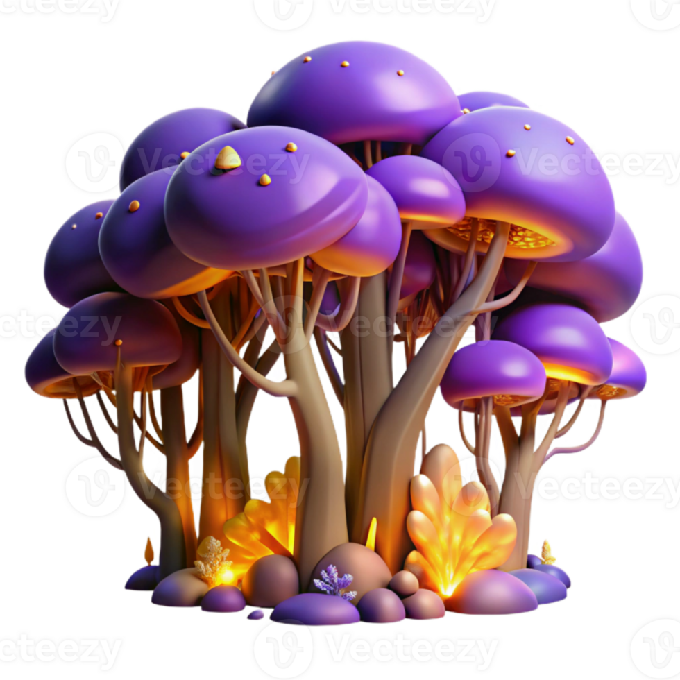 Enchanted Purple Mushroom Grove Fantasy Forest Scene png