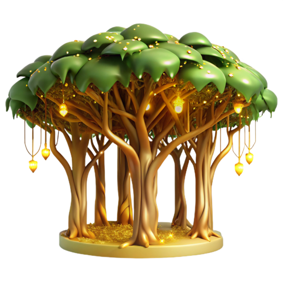 Enchanted Golden Tree with Glowing Lights png