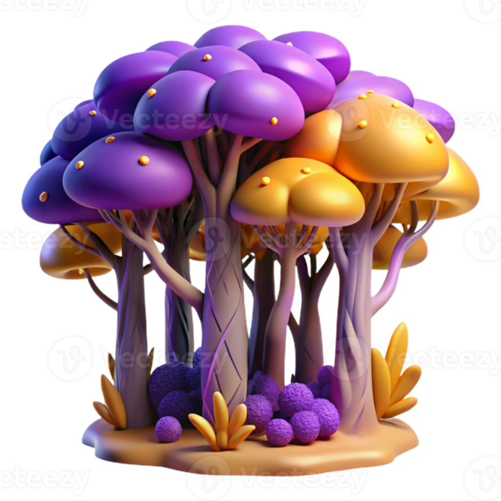 Fantasy Forest Purple and Gold Mushroom Trees png