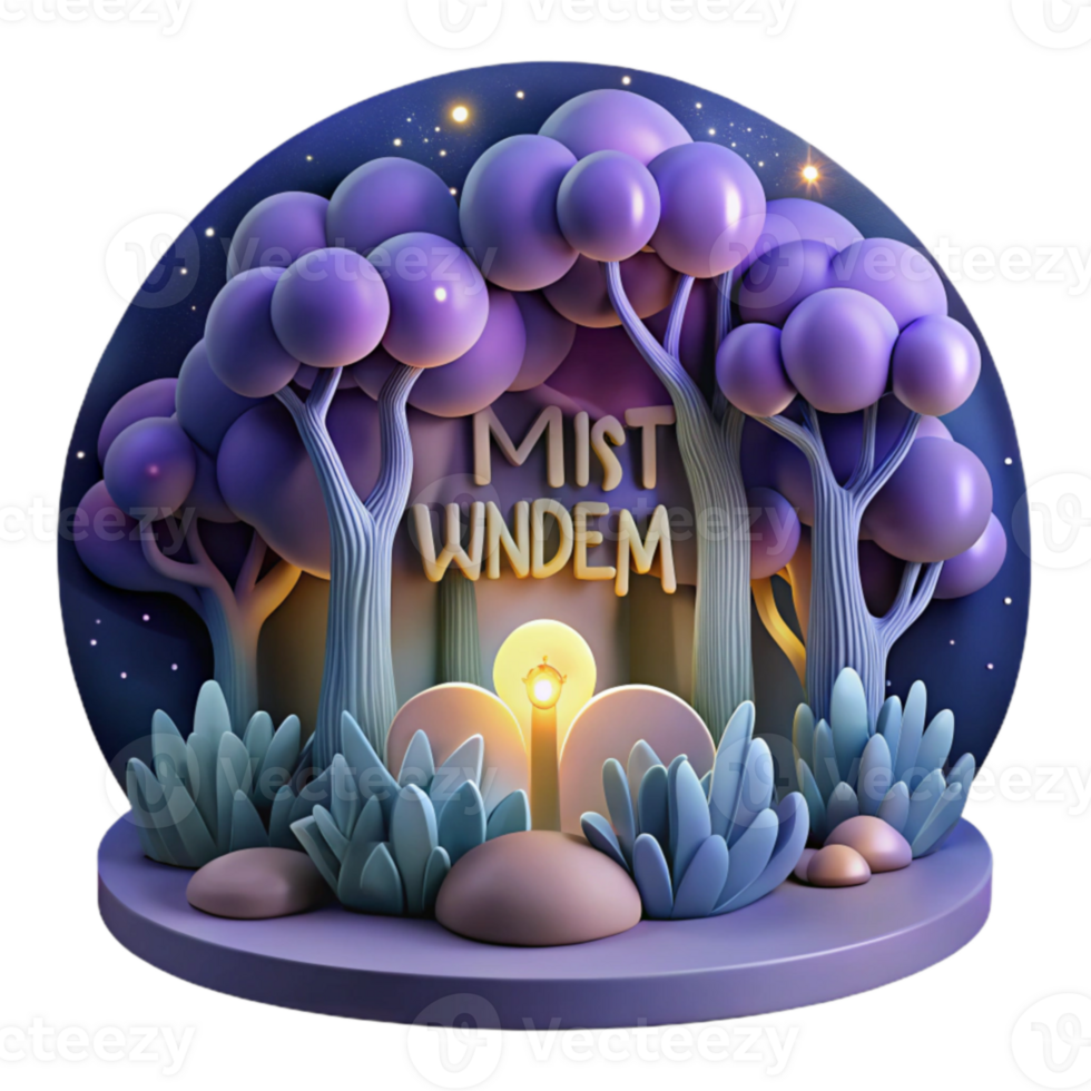 Mystical Night Forest 3D Render of Enchanting Woods png