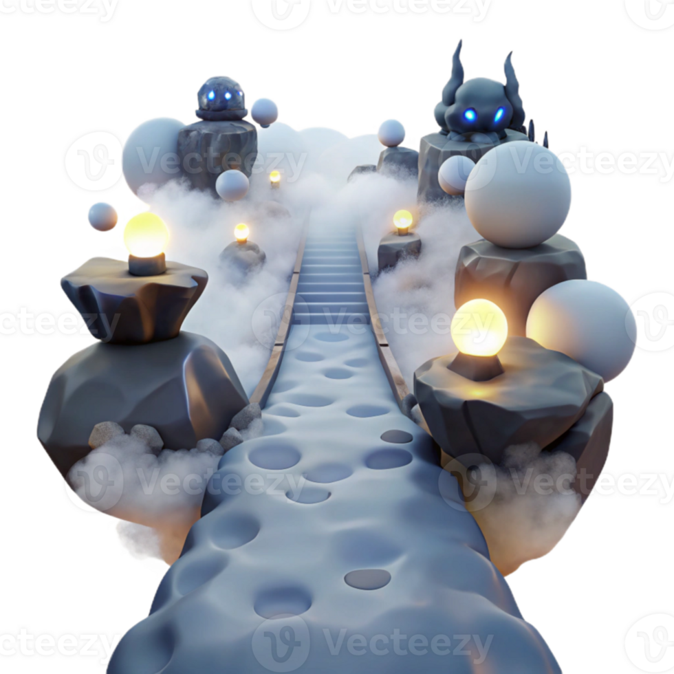 Mystical Stone Path 3D Render of Fantasy Landscape png