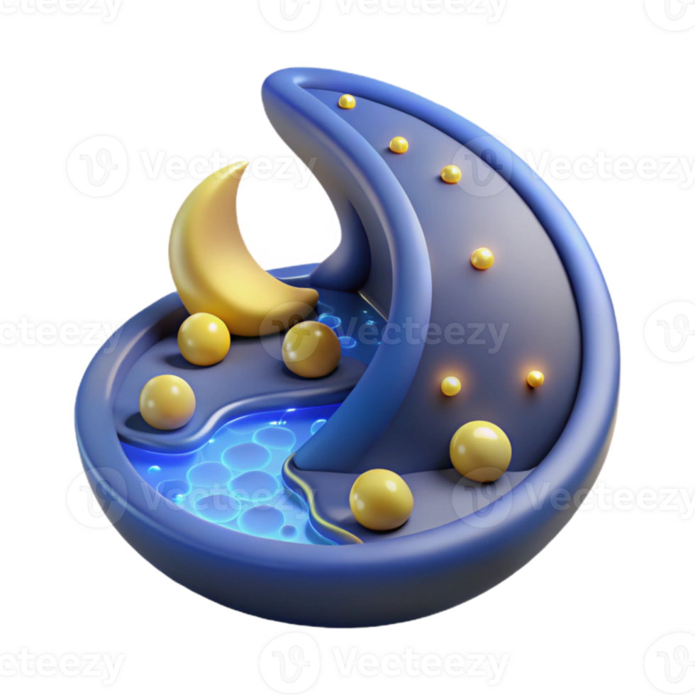 Crescent Moon Dreamscape 3D Render of Night Scene png
