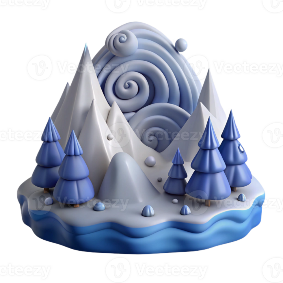 Winter Wonderland 3D Stylized Snowy Mountain Scene png