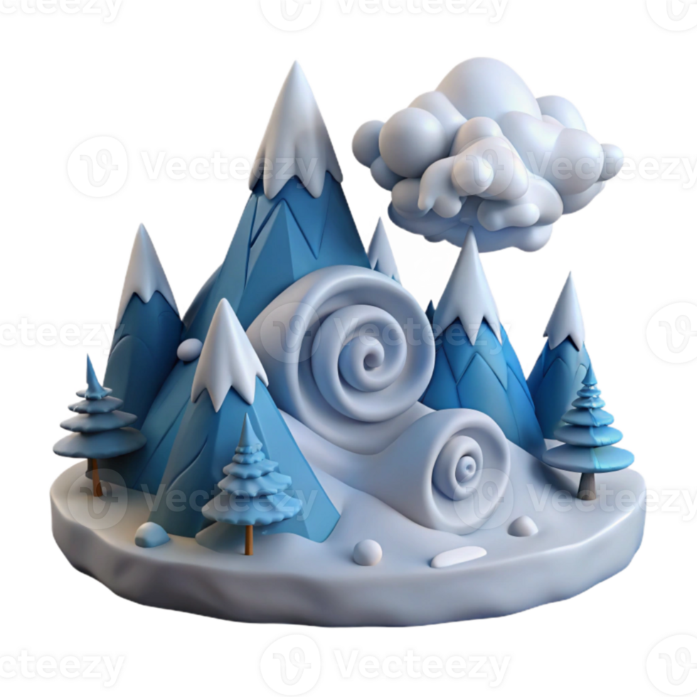 Winter Wonderland Snowy Mountains, Swirling Winds, and Frosty Trees png