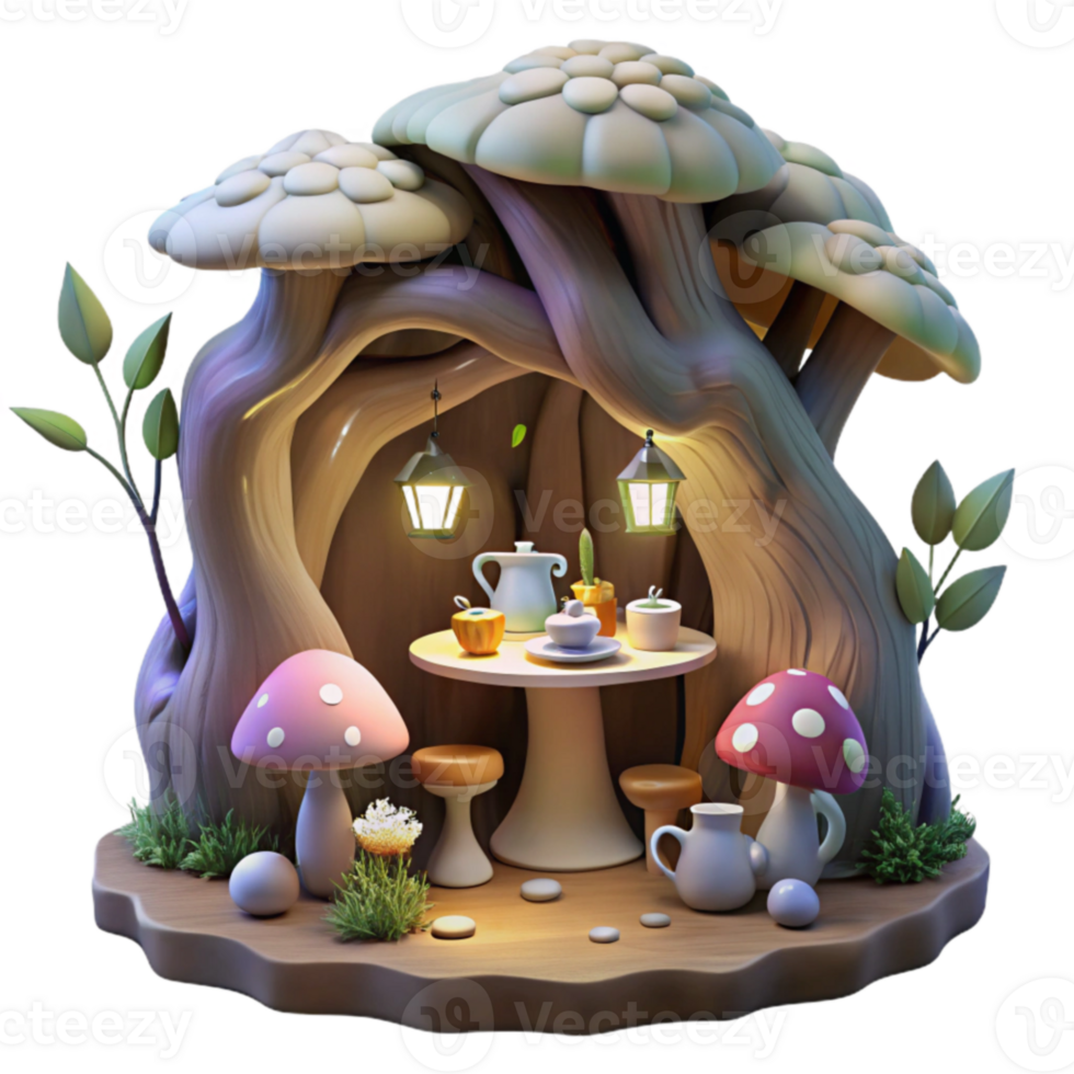 Enchanted Mushroom Tea Party Fantasy Table Setting png