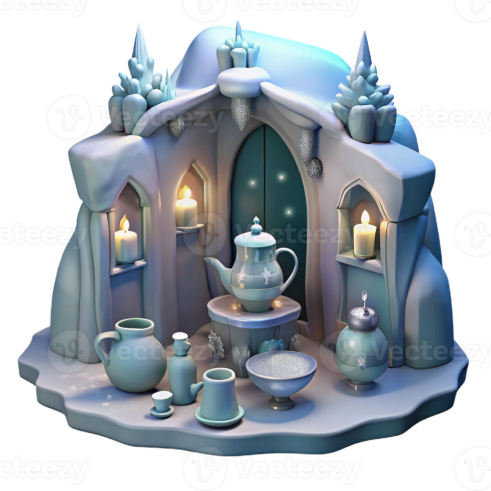 Winter Wonderland Tea Party Scene Cozy Cottage png