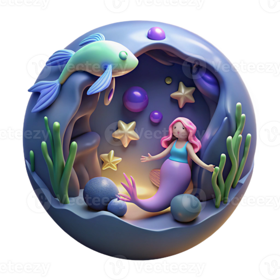 Undersea Mermaid Fantasy 3D Render of Magical Ocean Scene png
