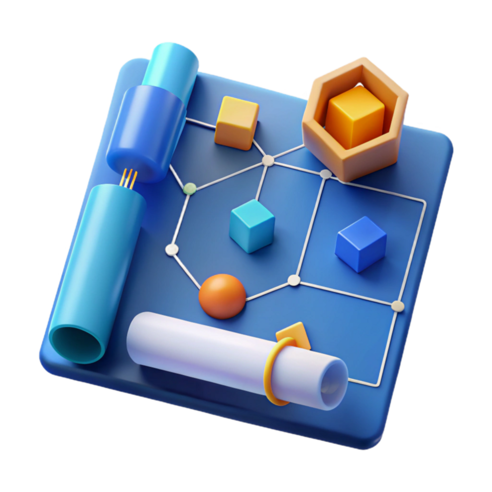 3D Abstract Geometric Design Network System Visualization png