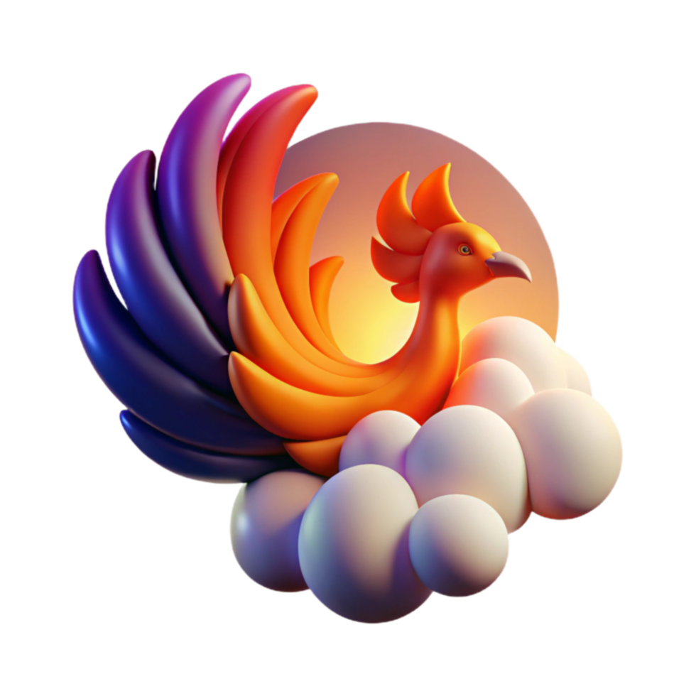 3D Render Phoenix on Clouds at Sunset png