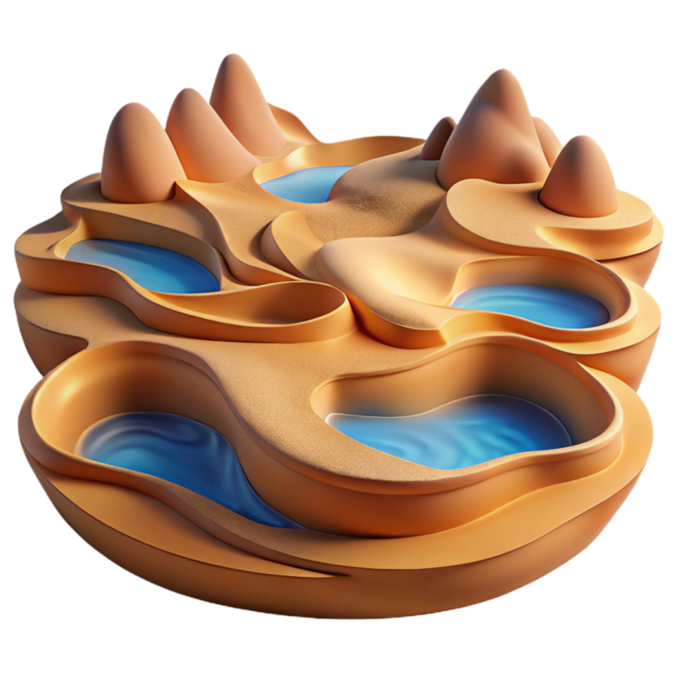 Abstract Desert Oasis 3D Render of Sand Dunes and Water Pools png