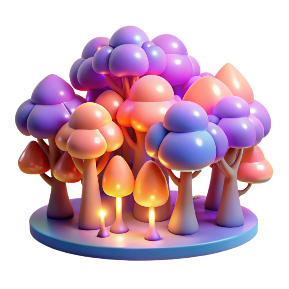 Enchanted Glowing Forest 3D Render of Fantasy Trees png
