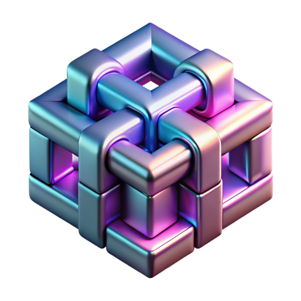 Interlocking 3D Cube Abstract Geometric Puzzle png