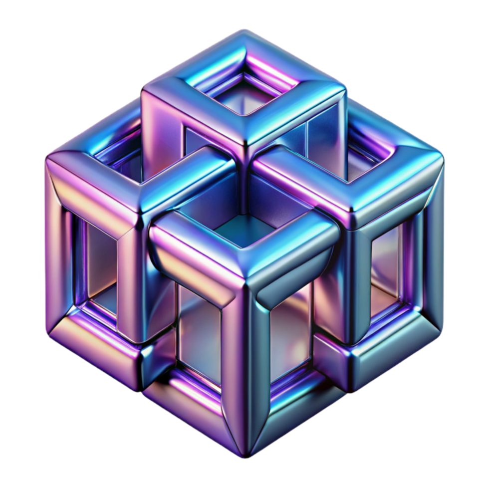Interlocking Metallic Cubes Abstract 3D Geometry png