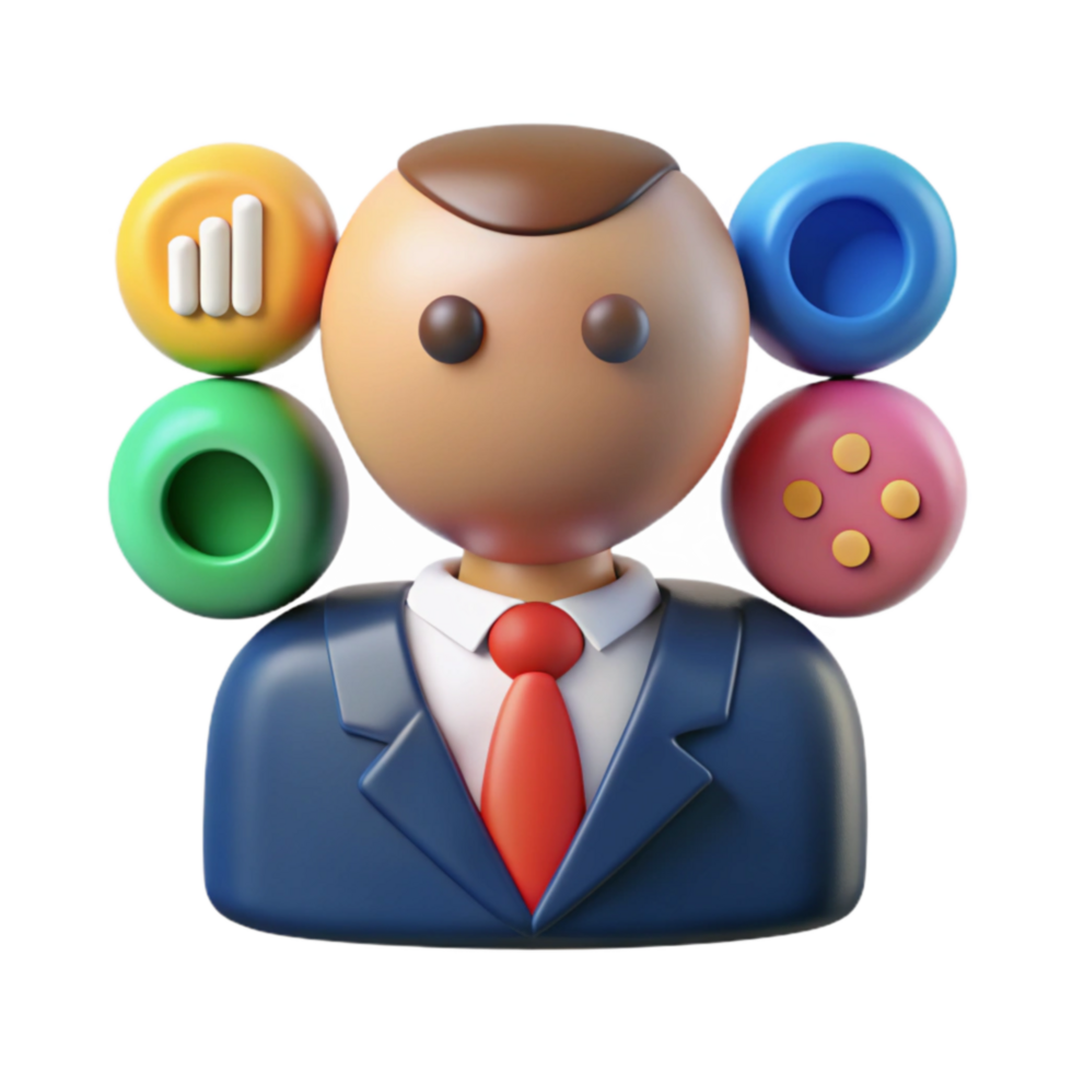 Businessperson with Data Icons Metrics, Strategy, and Goals png