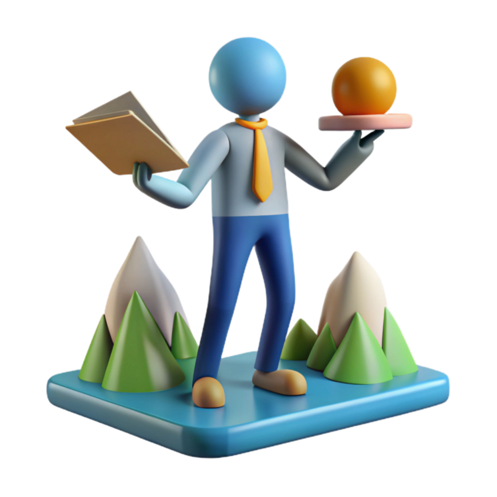 3D Cartoon Figure Balancing Work and Leisure png