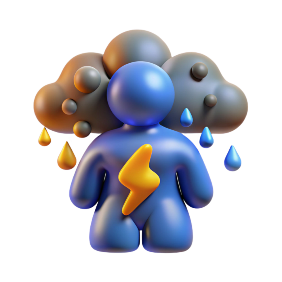 3D Render Person Under Storm Cloud with Lightning png