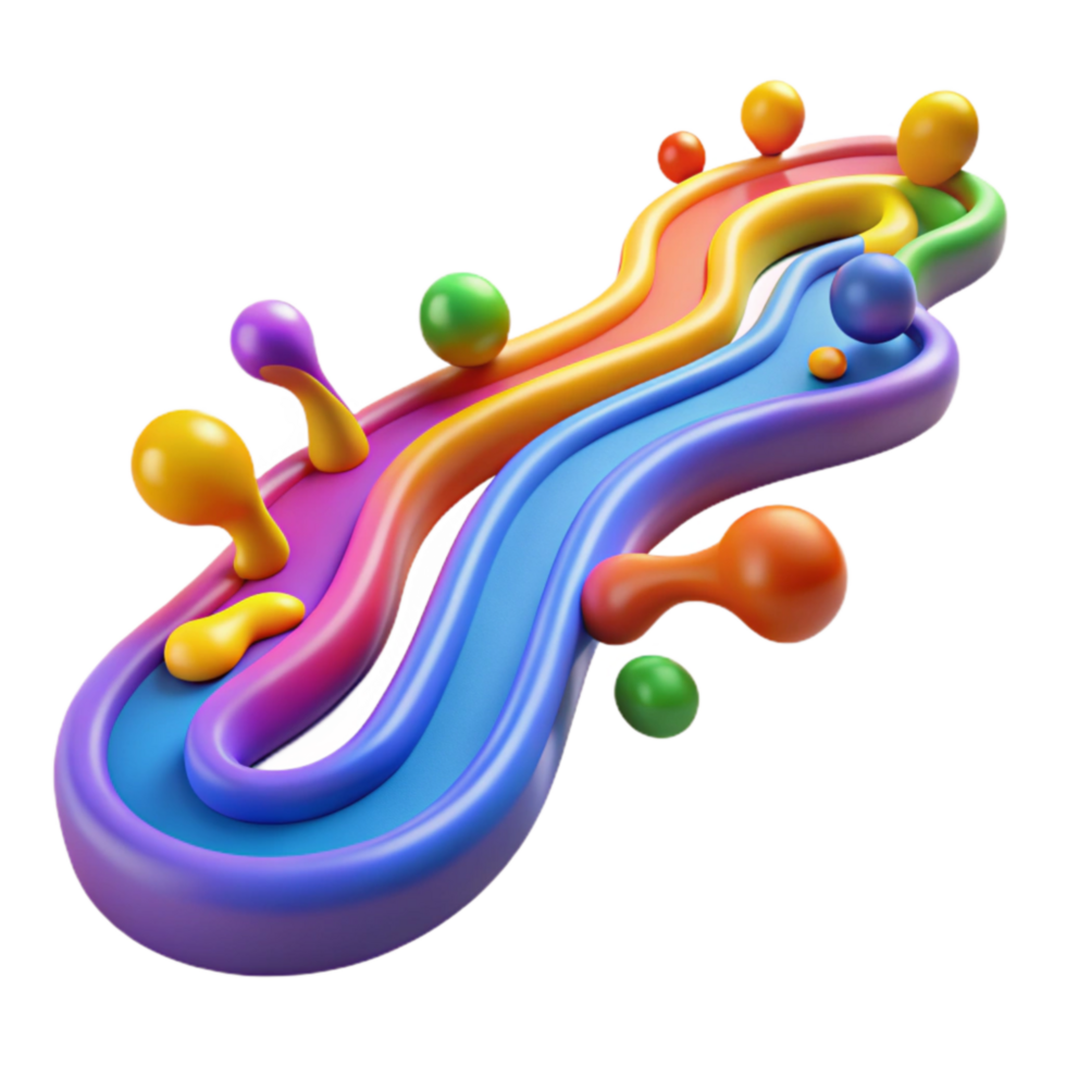 Rainbow Liquid Wave with Colorful Spheres png