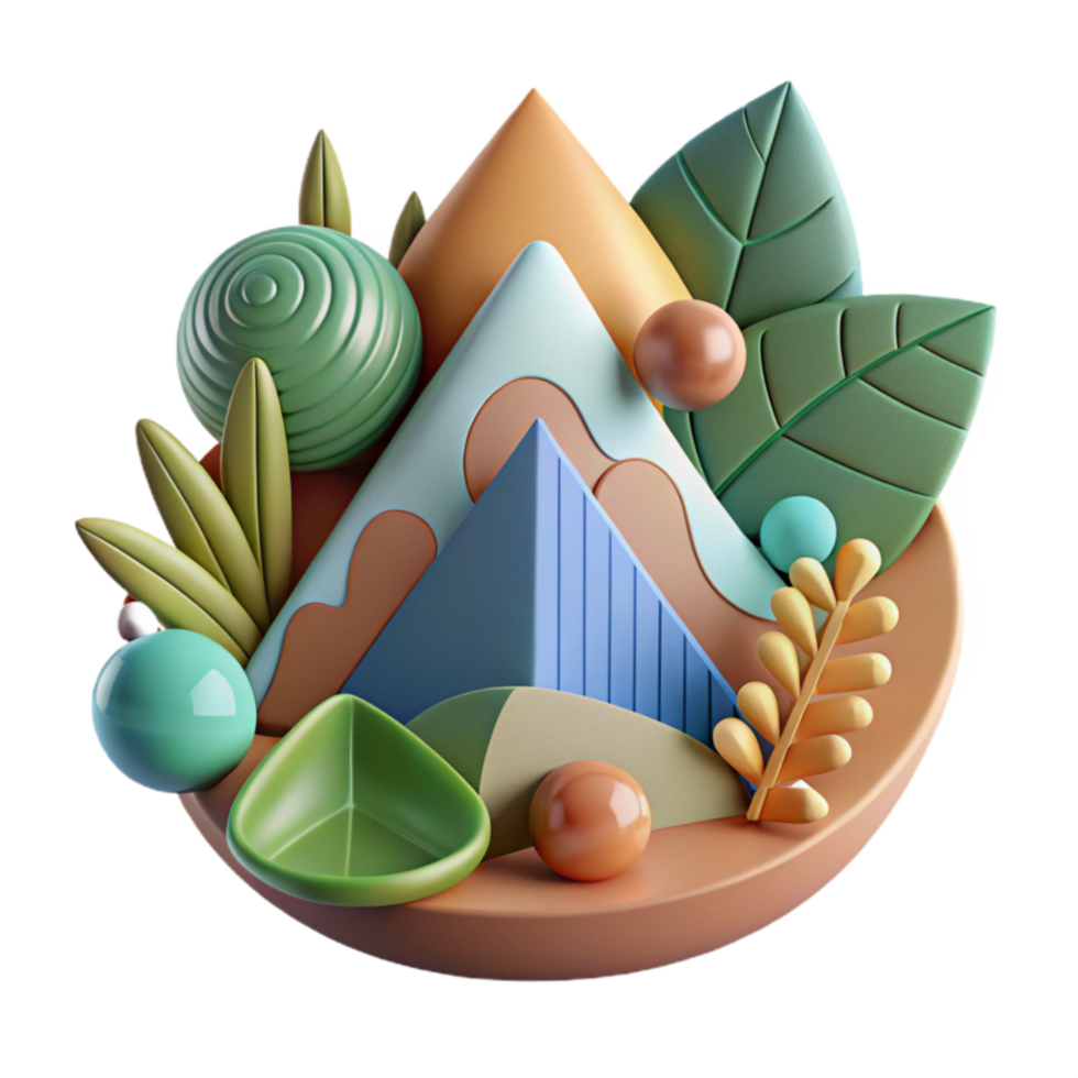 Abstract 3D Shapes, Nature-Inspired Design, Geometric Composition png