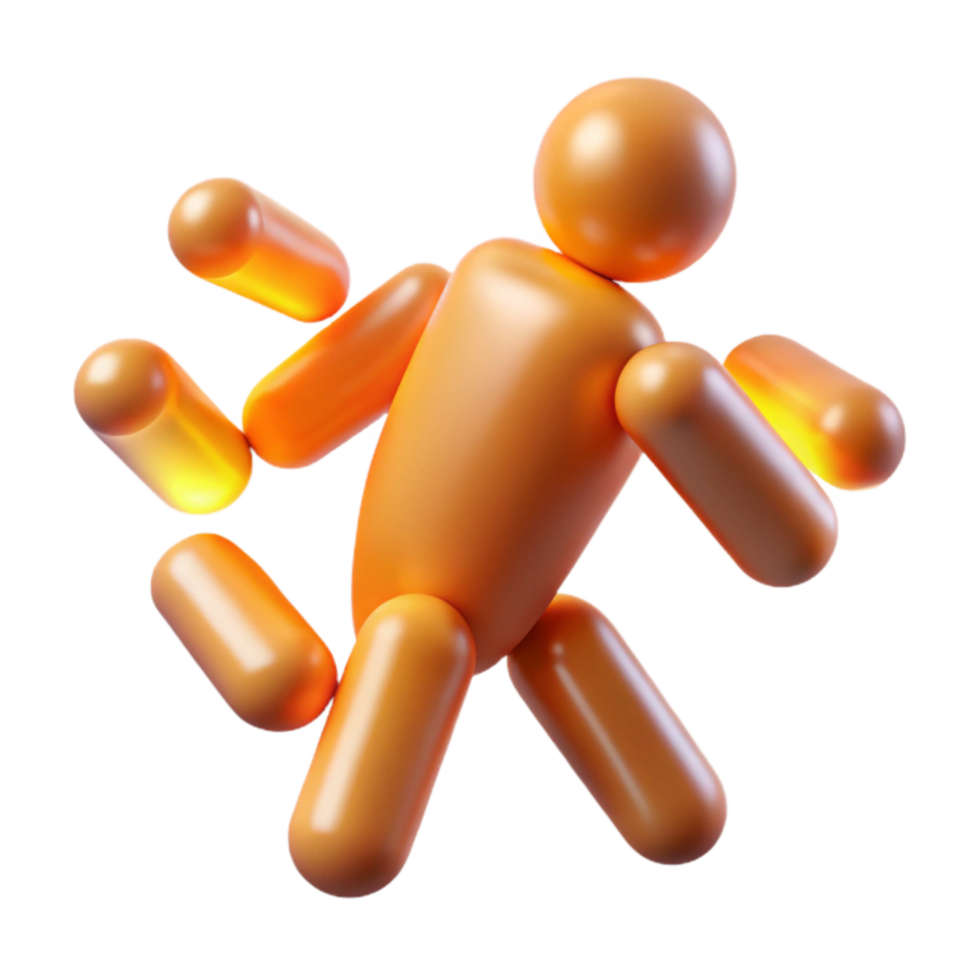 Dynamic 3D Orange Figure in Motion png