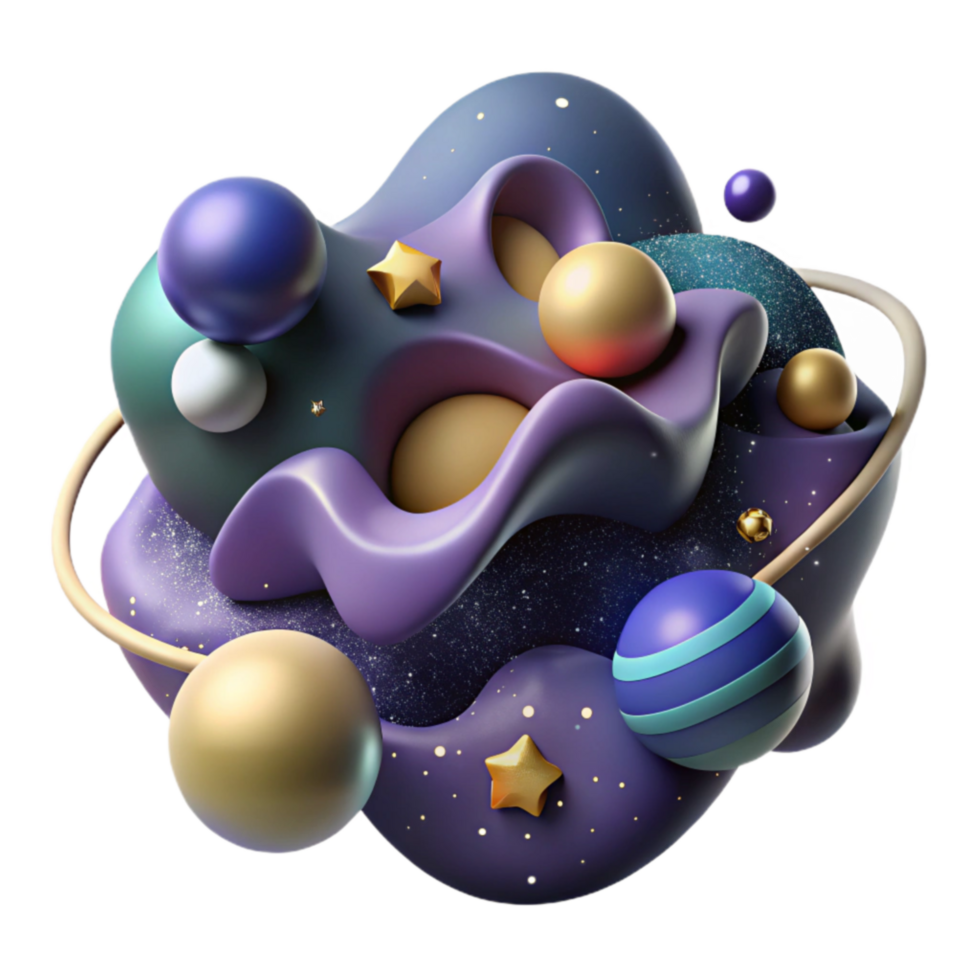 Abstract Cosmic Composition 3D Render of Planets and Stars png
