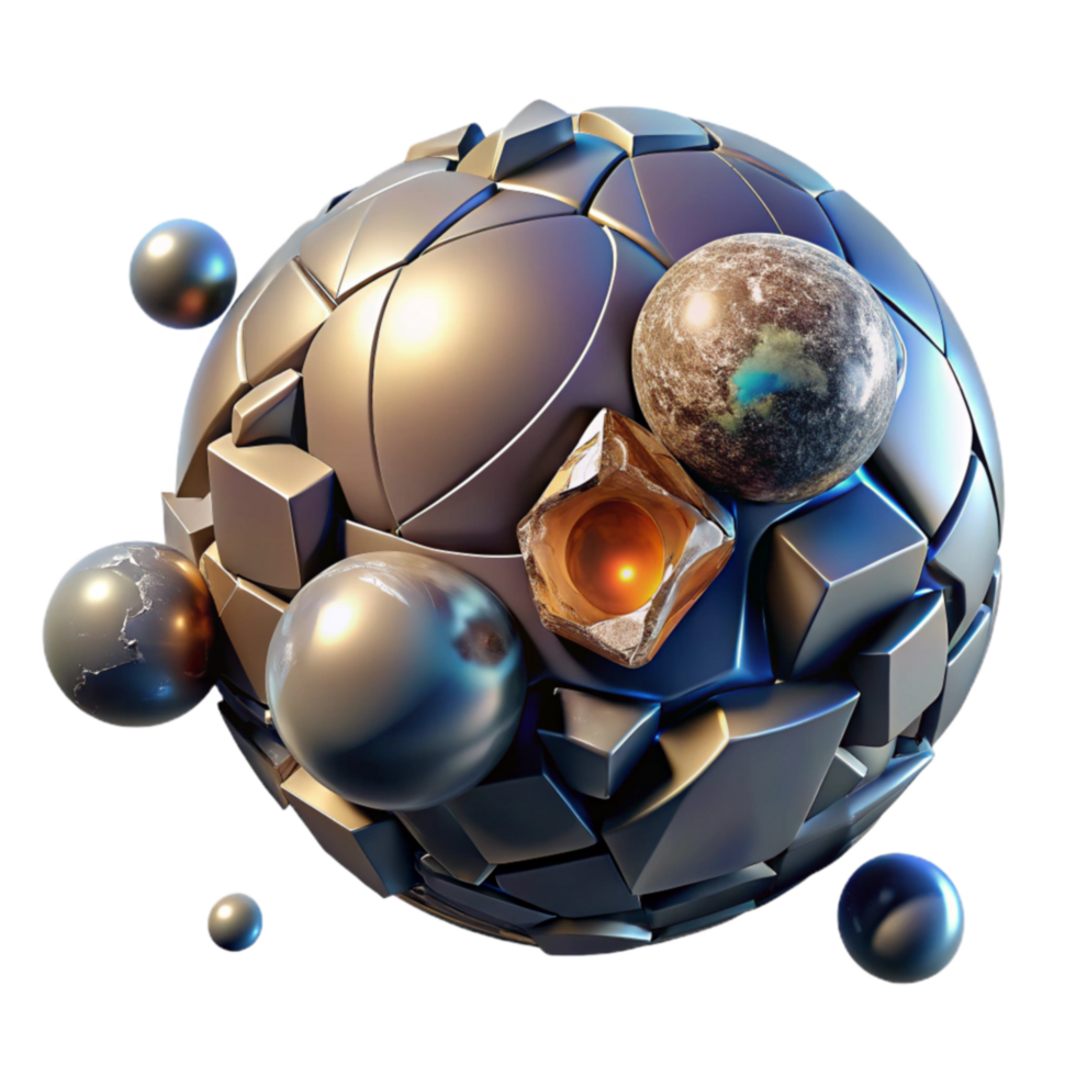Abstract 3D Sphere Metallic, Geometric, Orbs png