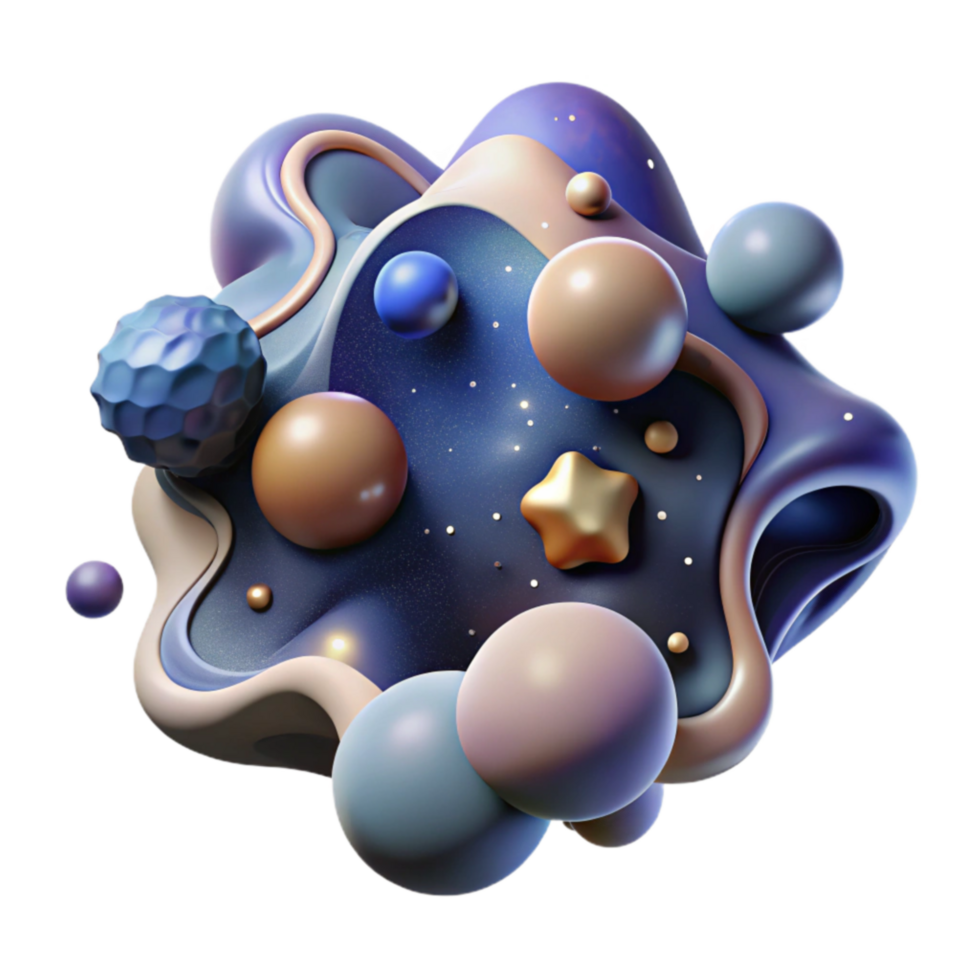 Abstract 3D Render Cosmic Fluid Form with Spheres png