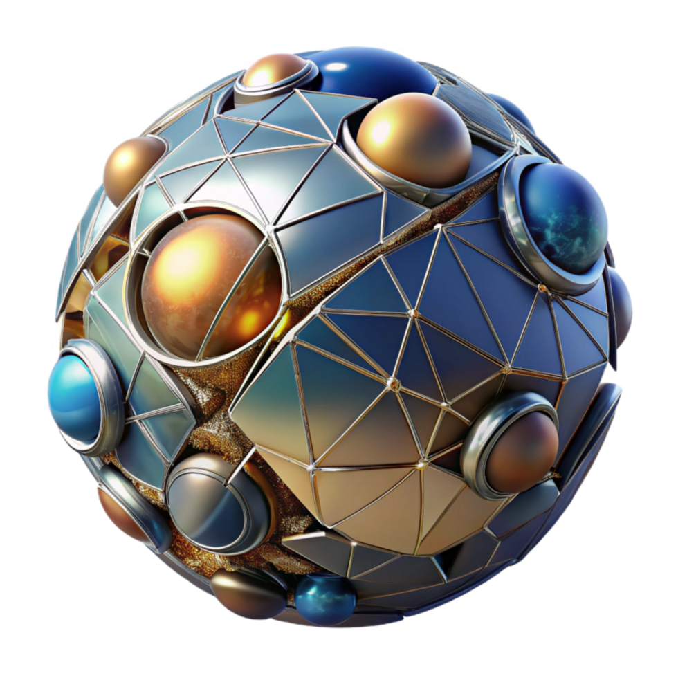 Abstract Metallic Sphere Geometric Design with Embedded Spheres png