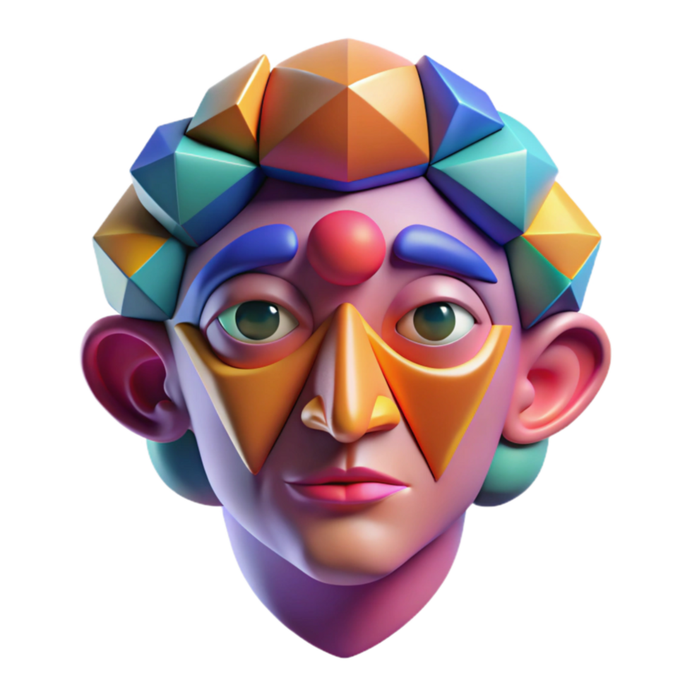 Abstract Geometric 3D Face Colorful, Polygonal Head png